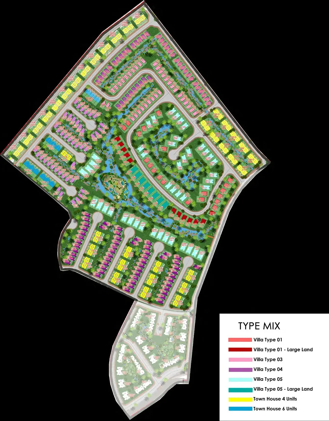Palm Gardens masterplan with the villa and townhouse type mix